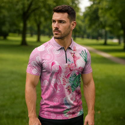 Australia Cockatoos Breast Cancer Zipper Polo Shirt Faith Hope Love