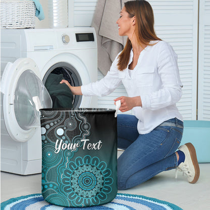 Personalised Ovarian Cancer Support Laundry Basket Teal Ribbon Aboriginal Art