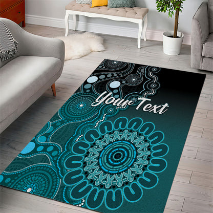 Personalised Ovarian Cancer Support Area Rug Teal Ribbon Aboriginal Art