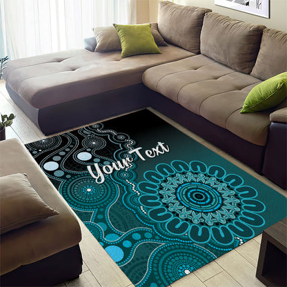Personalised Ovarian Cancer Support Area Rug Teal Ribbon Aboriginal Art
