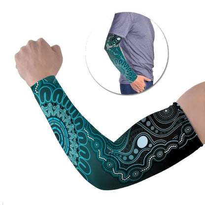 Personalised Ovarian Cancer Support Arm Sleeves Teal Ribbon Aboriginal Art