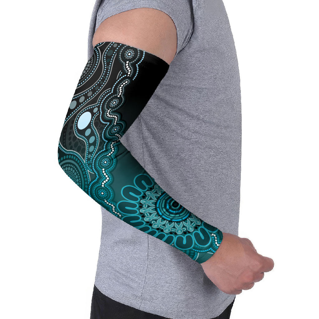 Personalised Ovarian Cancer Support Arm Sleeves Teal Ribbon Aboriginal Art