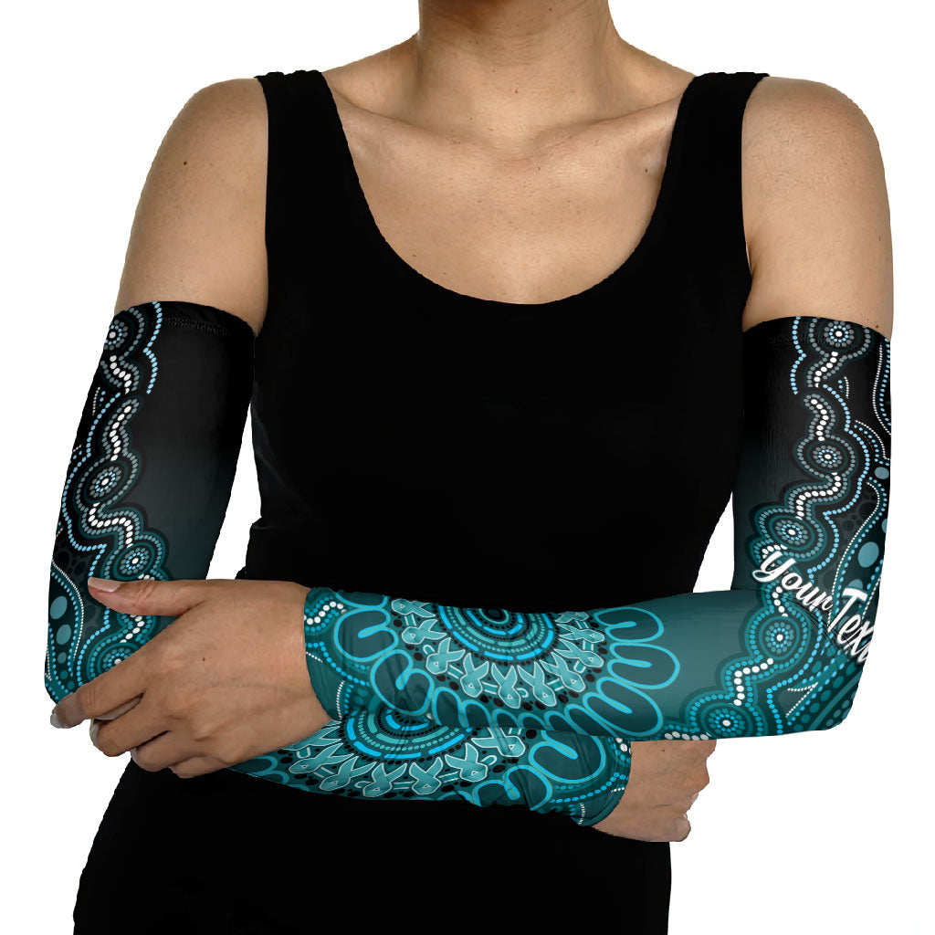 Personalised Ovarian Cancer Support Arm Sleeves Teal Ribbon Aboriginal Art