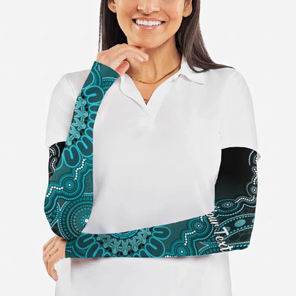 Personalised Ovarian Cancer Support Arm Sleeves Teal Ribbon Aboriginal Art