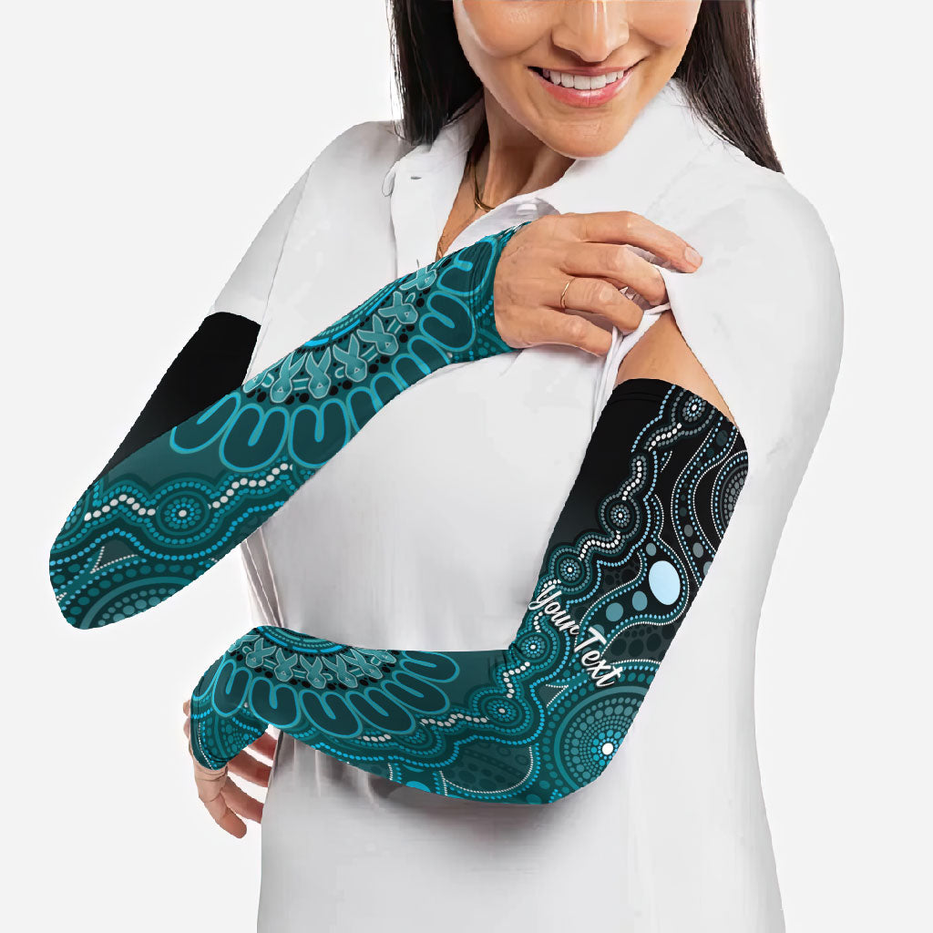 Personalised Ovarian Cancer Support Arm Sleeves Teal Ribbon Aboriginal Art