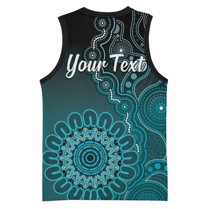 Personalised Ovarian Cancer Support Basketball Jersey Teal Ribbon Aboriginal Art