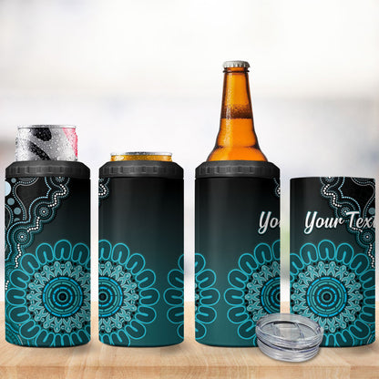 Personalised Ovarian Cancer Support 4 in 1 Can Cooler Tumbler Teal Ribbon Aboriginal Art