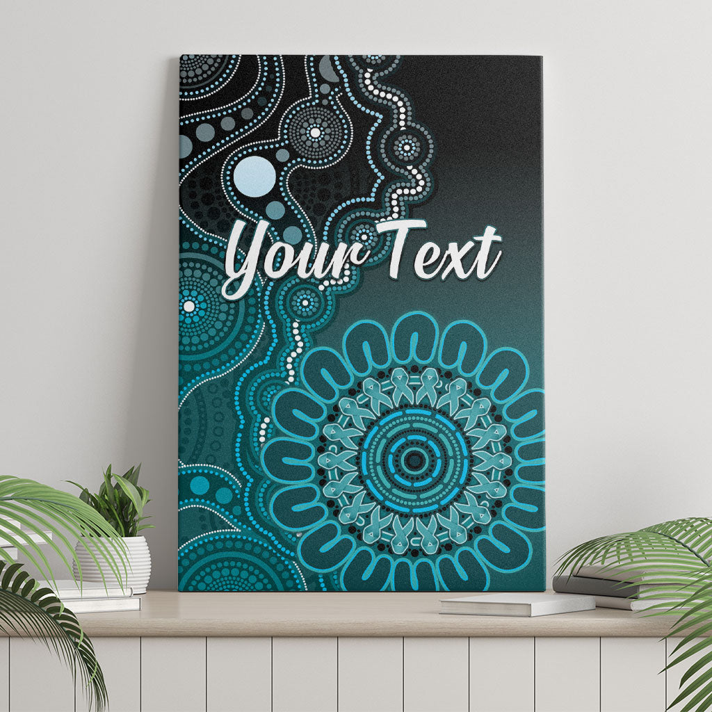 Personalised Ovarian Cancer Support Canvas Wall Art Teal Ribbon Aboriginal Art