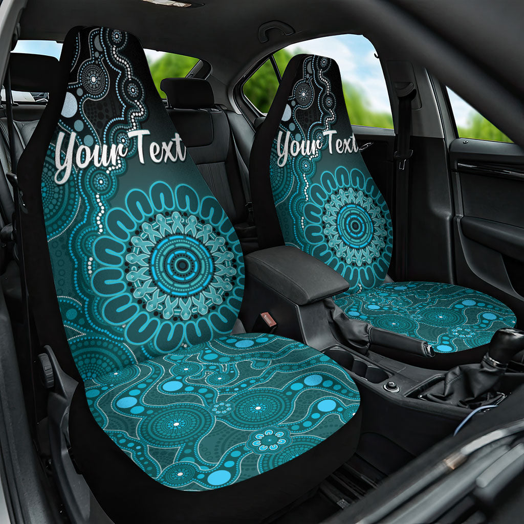 Personalised Ovarian Cancer Support Car Seat Cover Teal Ribbon Aboriginal Art