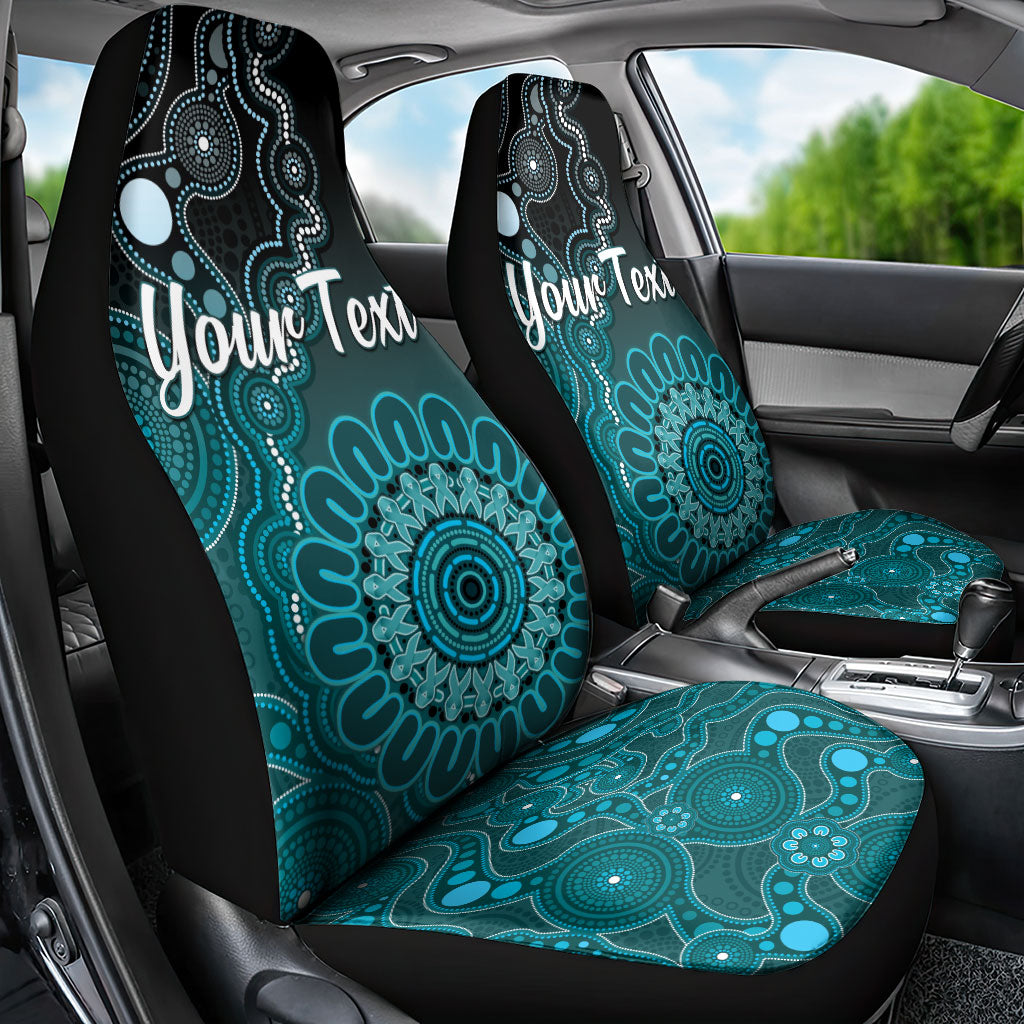Personalised Ovarian Cancer Support Car Seat Cover Teal Ribbon Aboriginal Art
