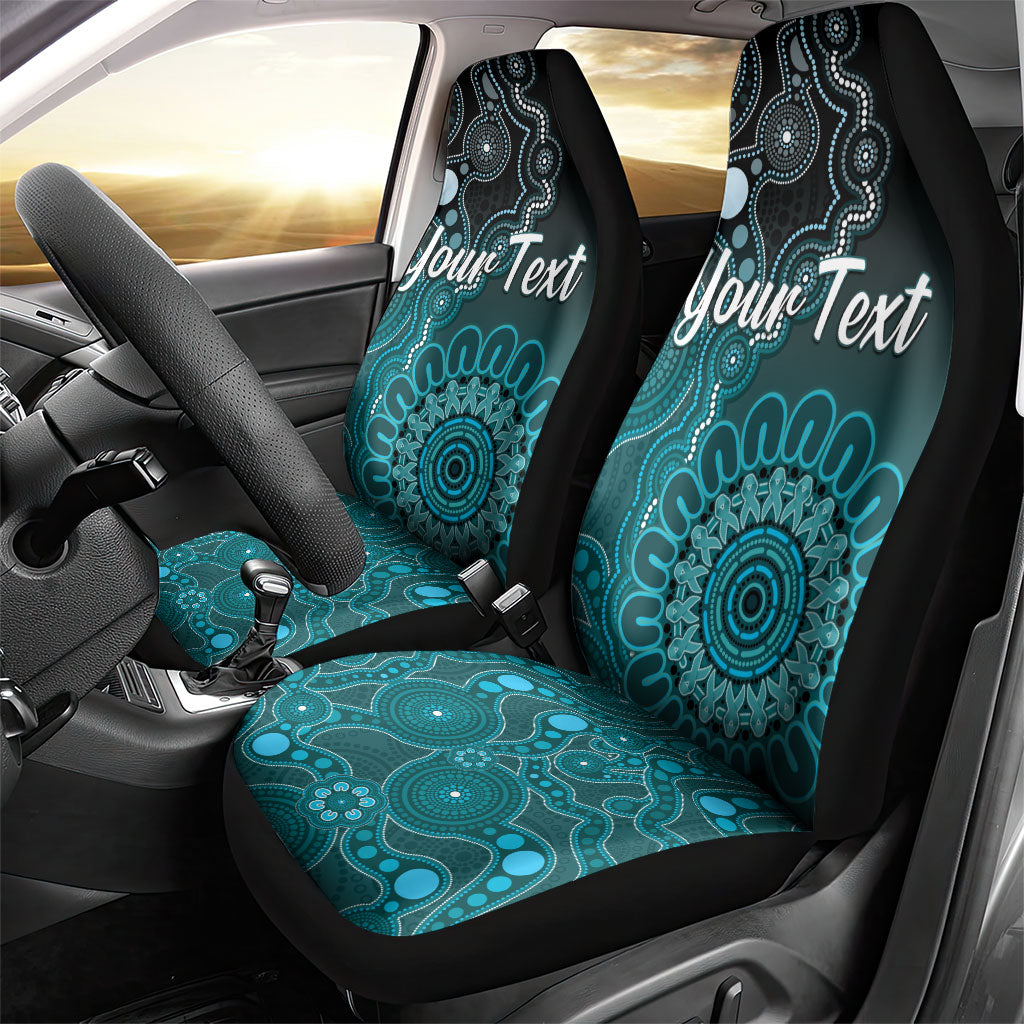 Personalised Ovarian Cancer Support Car Seat Cover Teal Ribbon Aboriginal Art