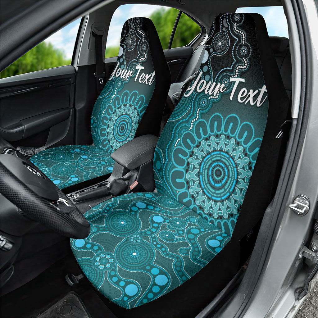 Personalised Ovarian Cancer Support Car Seat Cover Teal Ribbon Aboriginal Art