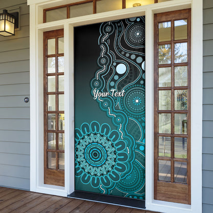 Personalised Ovarian Cancer Support Door Cover Teal Ribbon Aboriginal Art