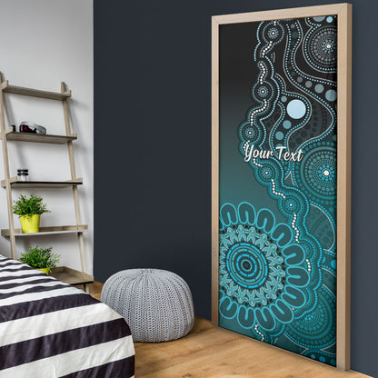 Personalised Ovarian Cancer Support Door Cover Teal Ribbon Aboriginal Art