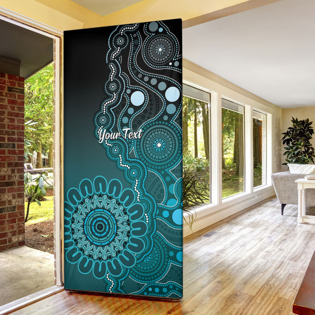 Personalised Ovarian Cancer Support Door Cover Teal Ribbon Aboriginal Art