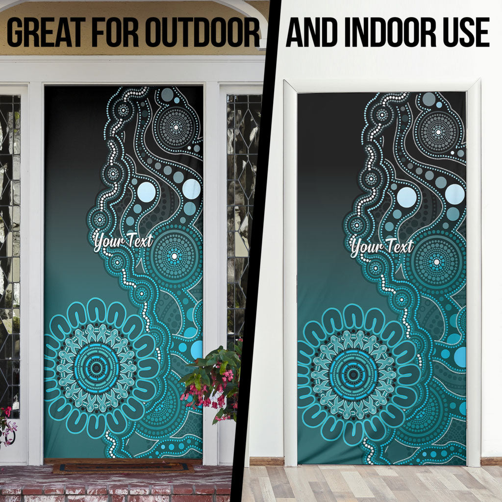 Personalised Ovarian Cancer Support Door Cover Teal Ribbon Aboriginal Art