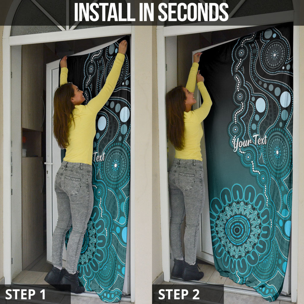 Personalised Ovarian Cancer Support Door Cover Teal Ribbon Aboriginal Art