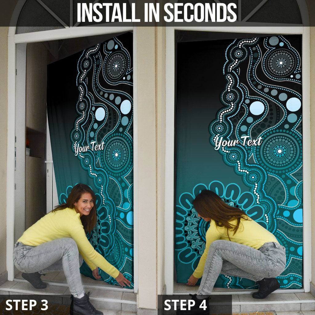 Personalised Ovarian Cancer Support Door Cover Teal Ribbon Aboriginal Art
