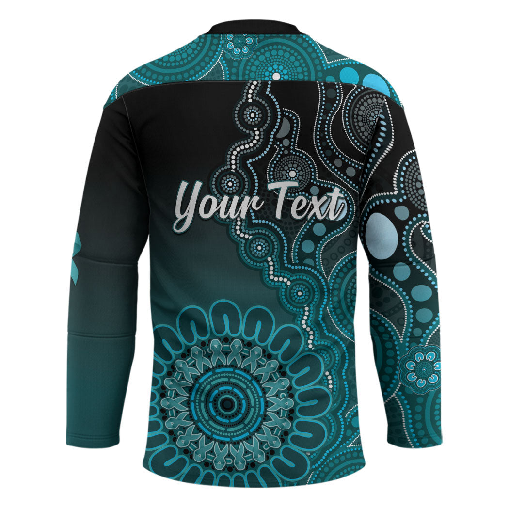 Personalised Ovarian Cancer Support Hockey Jersey Teal Ribbon Aboriginal Art