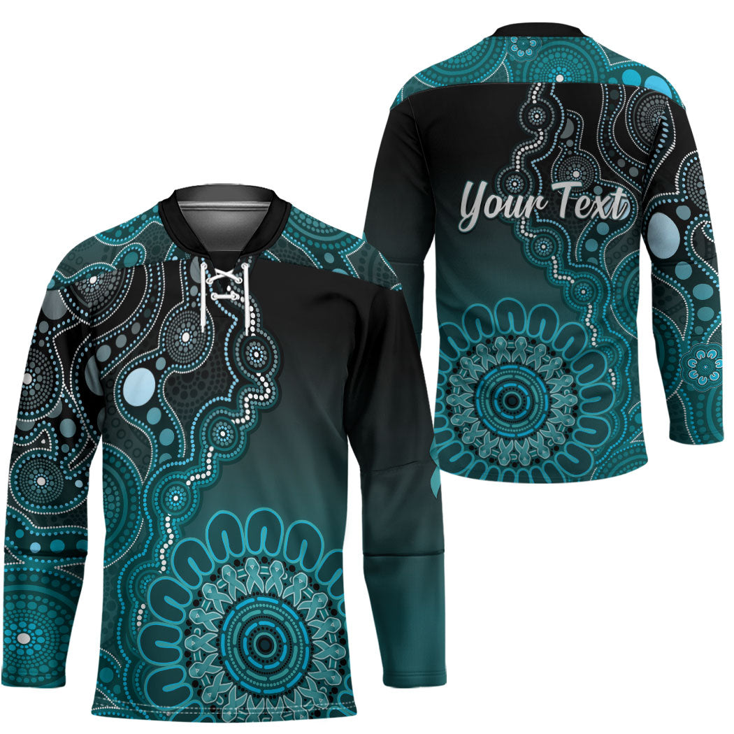 Personalised Ovarian Cancer Support Hockey Jersey Teal Ribbon Aboriginal Art