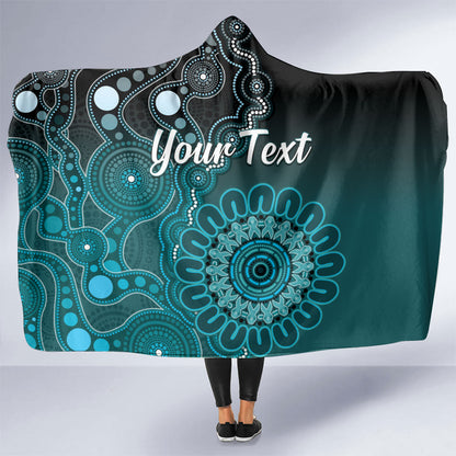 Personalised Ovarian Cancer Support Hooded Blanket Teal Ribbon Aboriginal Art