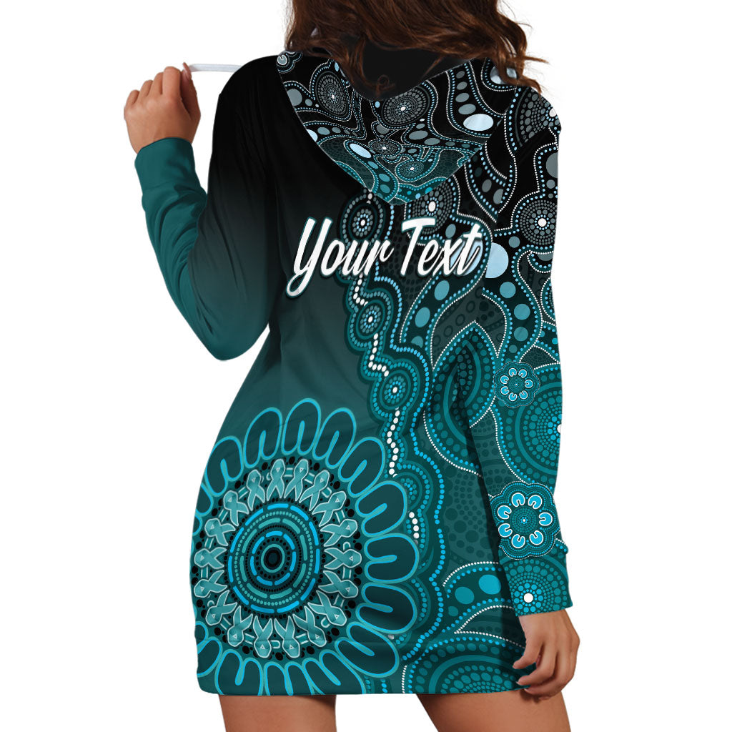 Personalised Ovarian Cancer Support Hoodie Dress Teal Ribbon Aboriginal Art