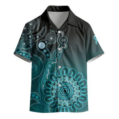 Personalised Ovarian Cancer Support Kid Hawaiian Shirt Teal Ribbon Aboriginal Art