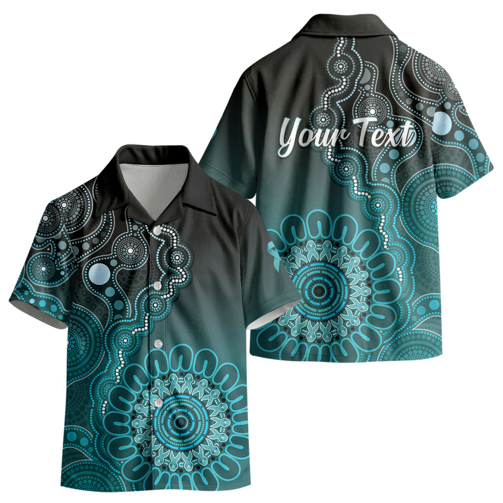 Personalised Ovarian Cancer Support Kid Hawaiian Shirt Teal Ribbon Aboriginal Art