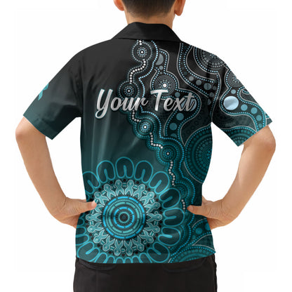 Personalised Ovarian Cancer Support Kid Hawaiian Shirt Teal Ribbon Aboriginal Art