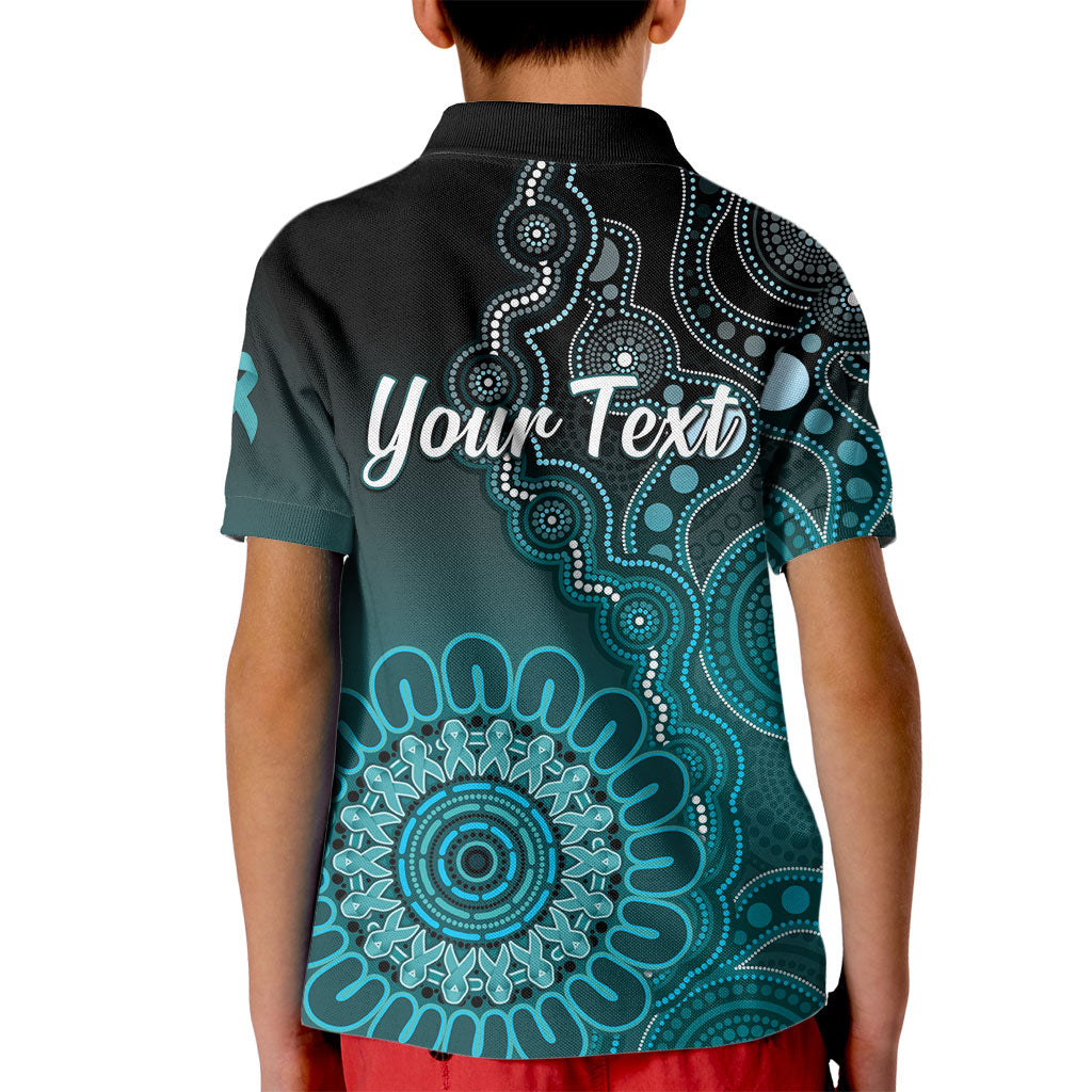 Personalised Ovarian Cancer Support Kid Polo Shirt Teal Ribbon Aboriginal Art