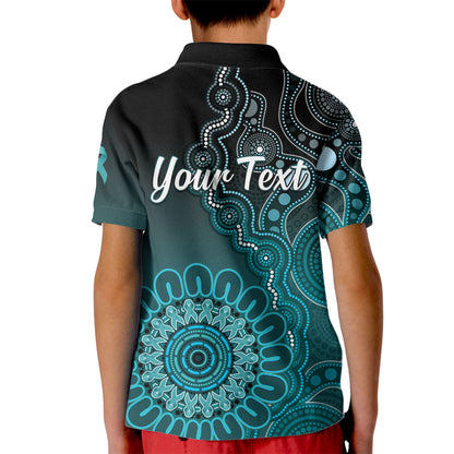 Personalised Ovarian Cancer Support Kid Polo Shirt Teal Ribbon Aboriginal Art