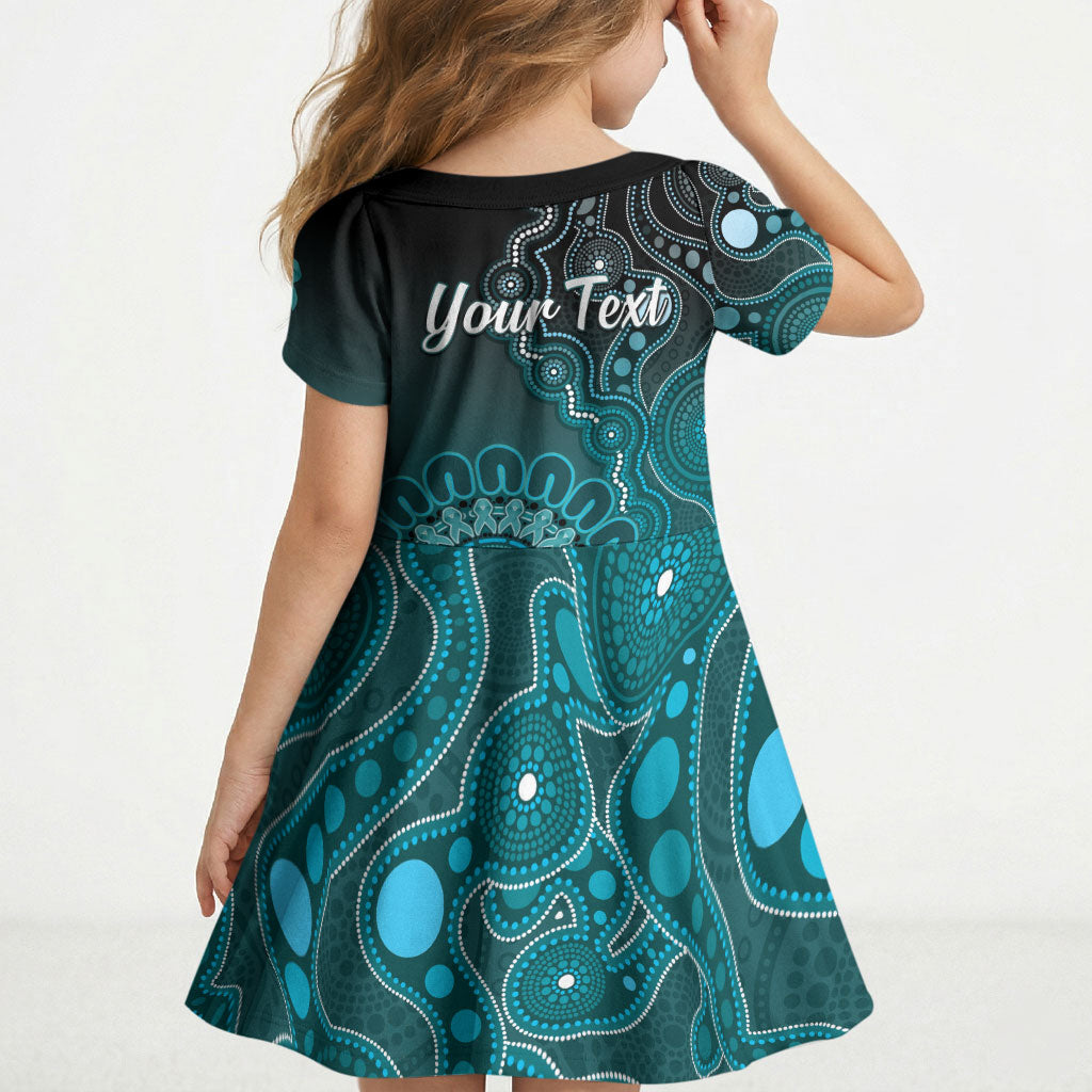 Personalised Ovarian Cancer Support Kid Short Sleeve Dress Teal Ribbon Aboriginal Art