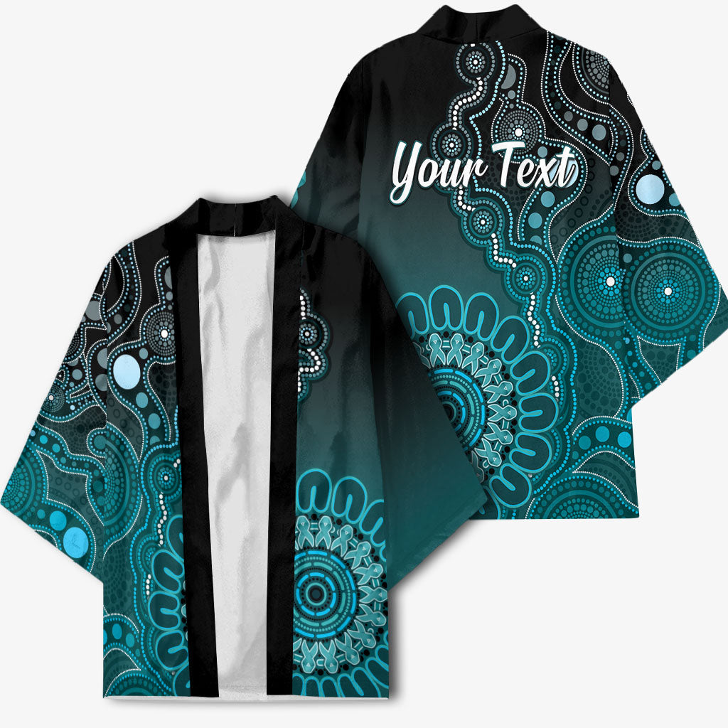 Personalised Ovarian Cancer Support Kimono Teal Ribbon Aboriginal Art