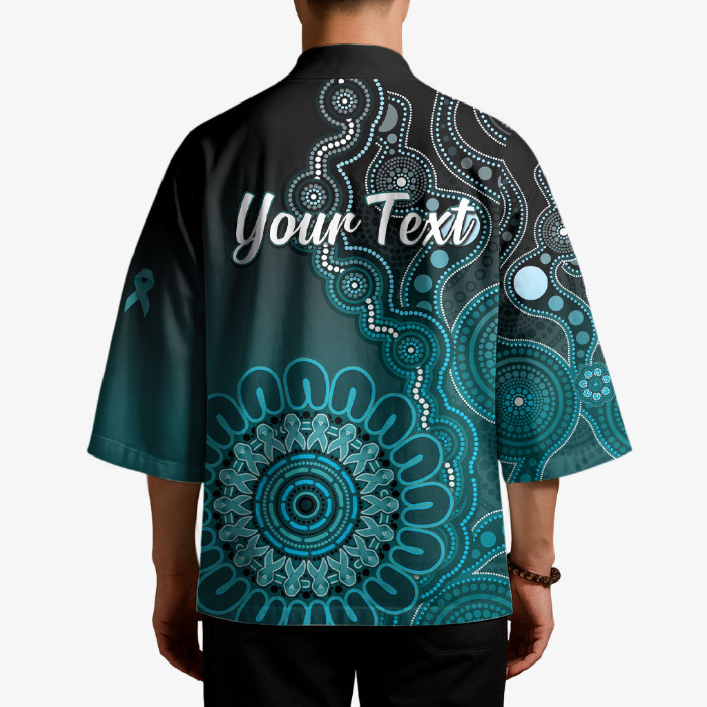 Personalised Ovarian Cancer Support Kimono Teal Ribbon Aboriginal Art