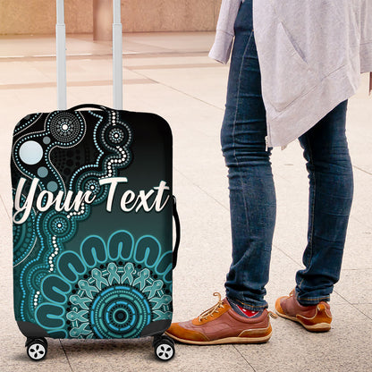 Personalised Ovarian Cancer Support Luggage Cover Teal Ribbon Aboriginal Art