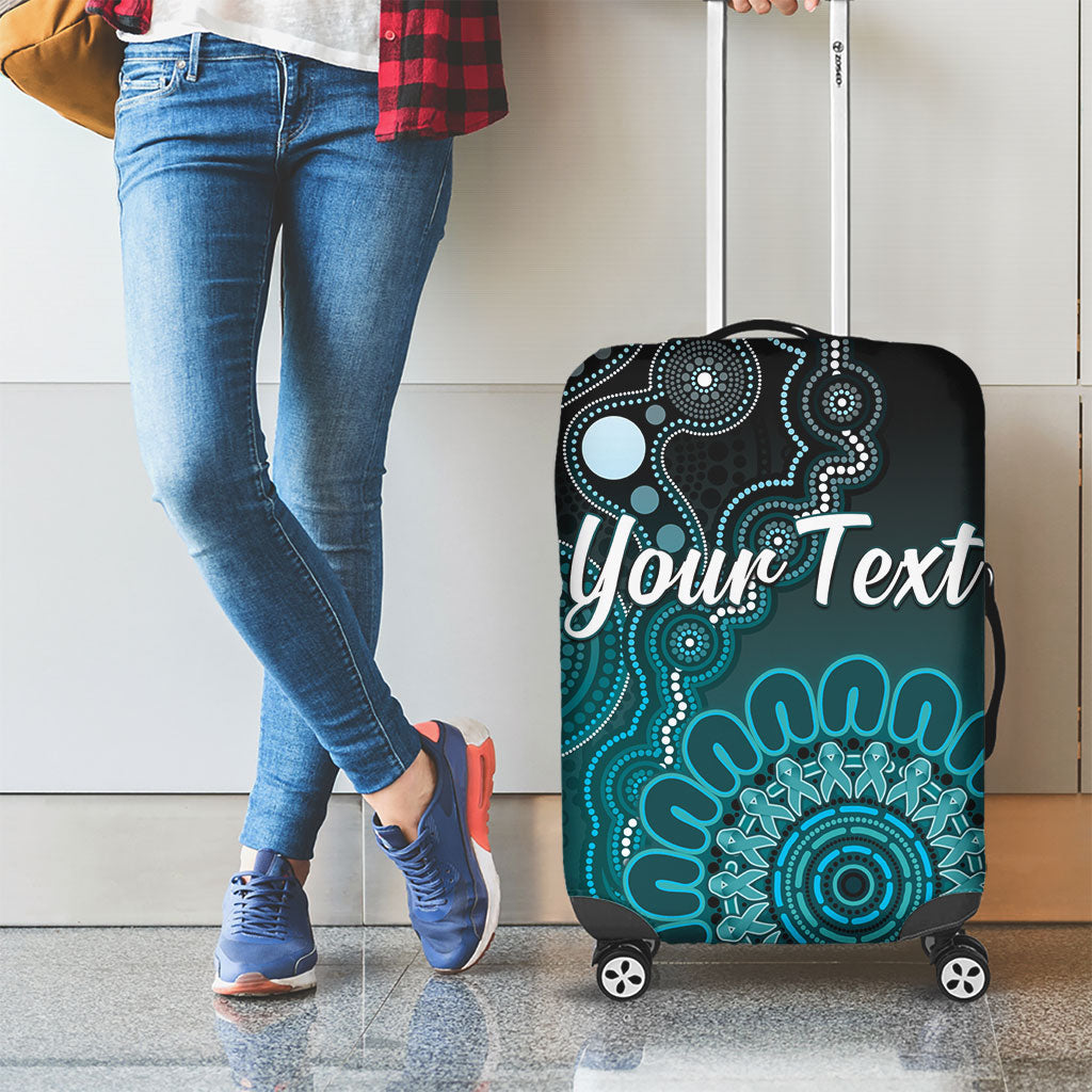 Personalised Ovarian Cancer Support Luggage Cover Teal Ribbon Aboriginal Art