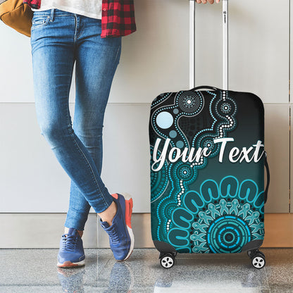 Personalised Ovarian Cancer Support Luggage Cover Teal Ribbon Aboriginal Art