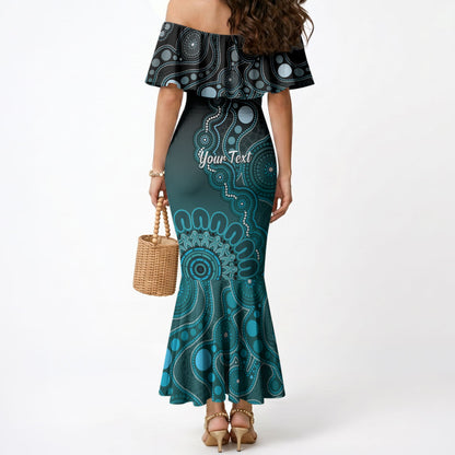 Personalised Ovarian Cancer Support Mermaid Dress Teal Ribbon Aboriginal Art