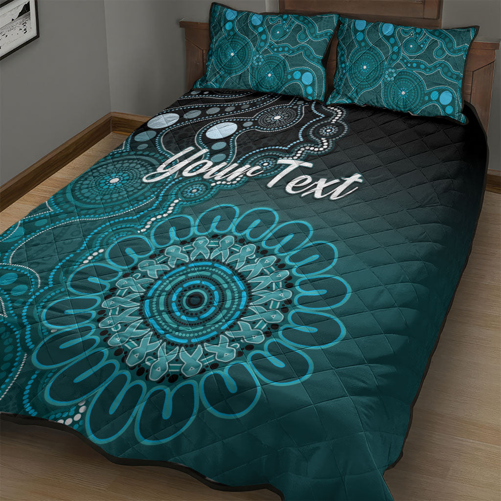 Personalised Ovarian Cancer Support Quilt Bed Set Teal Ribbon Aboriginal Art