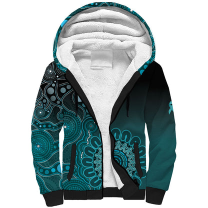 Personalised Ovarian Cancer Support Sherpa Hoodie Teal Ribbon Aboriginal Art