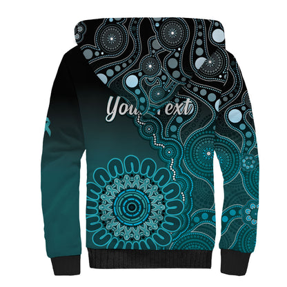 Personalised Ovarian Cancer Support Sherpa Hoodie Teal Ribbon Aboriginal Art