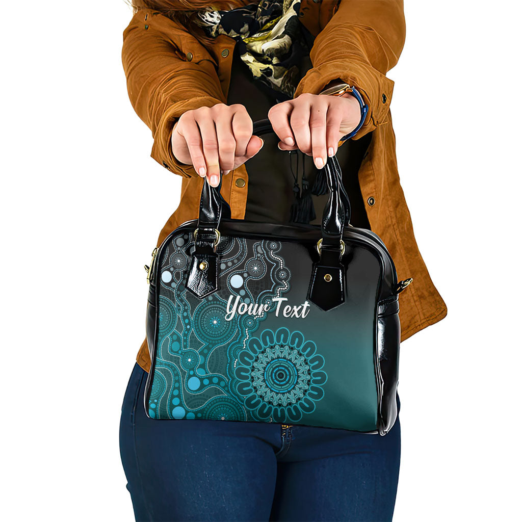 Personalised Ovarian Cancer Support Shoulder Handbag Teal Ribbon Aboriginal Art
