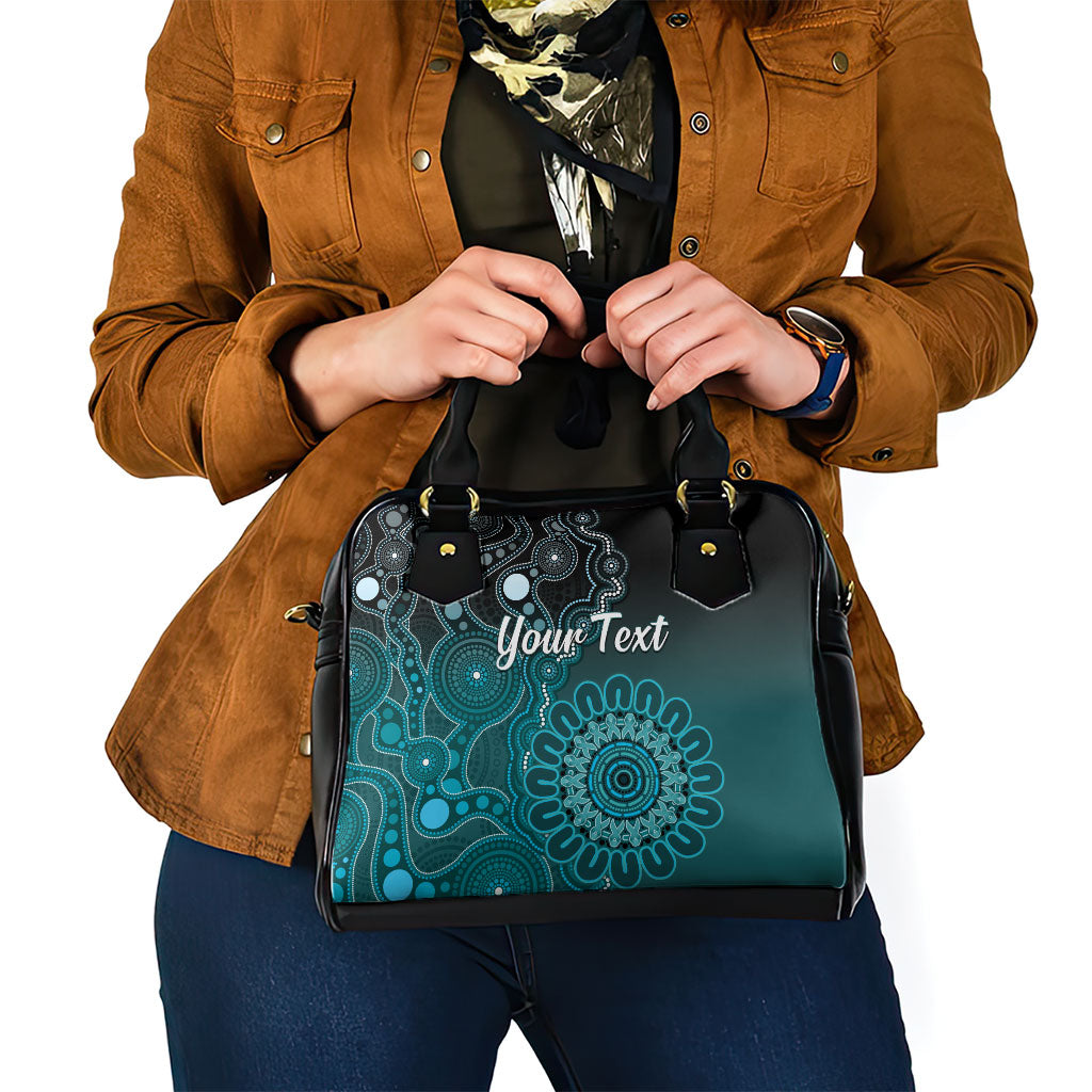 Personalised Ovarian Cancer Support Shoulder Handbag Teal Ribbon Aboriginal Art