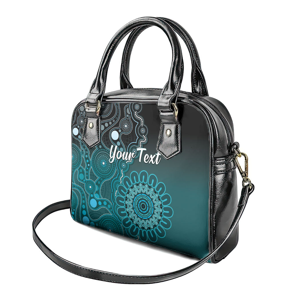 Personalised Ovarian Cancer Support Shoulder Handbag Teal Ribbon Aboriginal Art