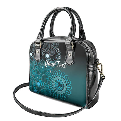 Personalised Ovarian Cancer Support Shoulder Handbag Teal Ribbon Aboriginal Art