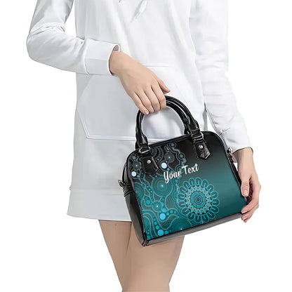 Personalised Ovarian Cancer Support Shoulder Handbag Teal Ribbon Aboriginal Art