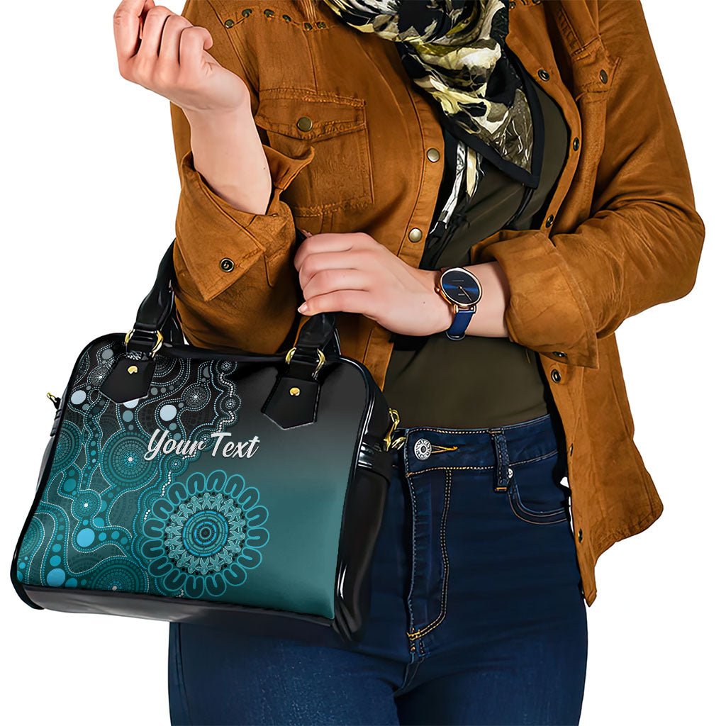 Personalised Ovarian Cancer Support Shoulder Handbag Teal Ribbon Aboriginal Art