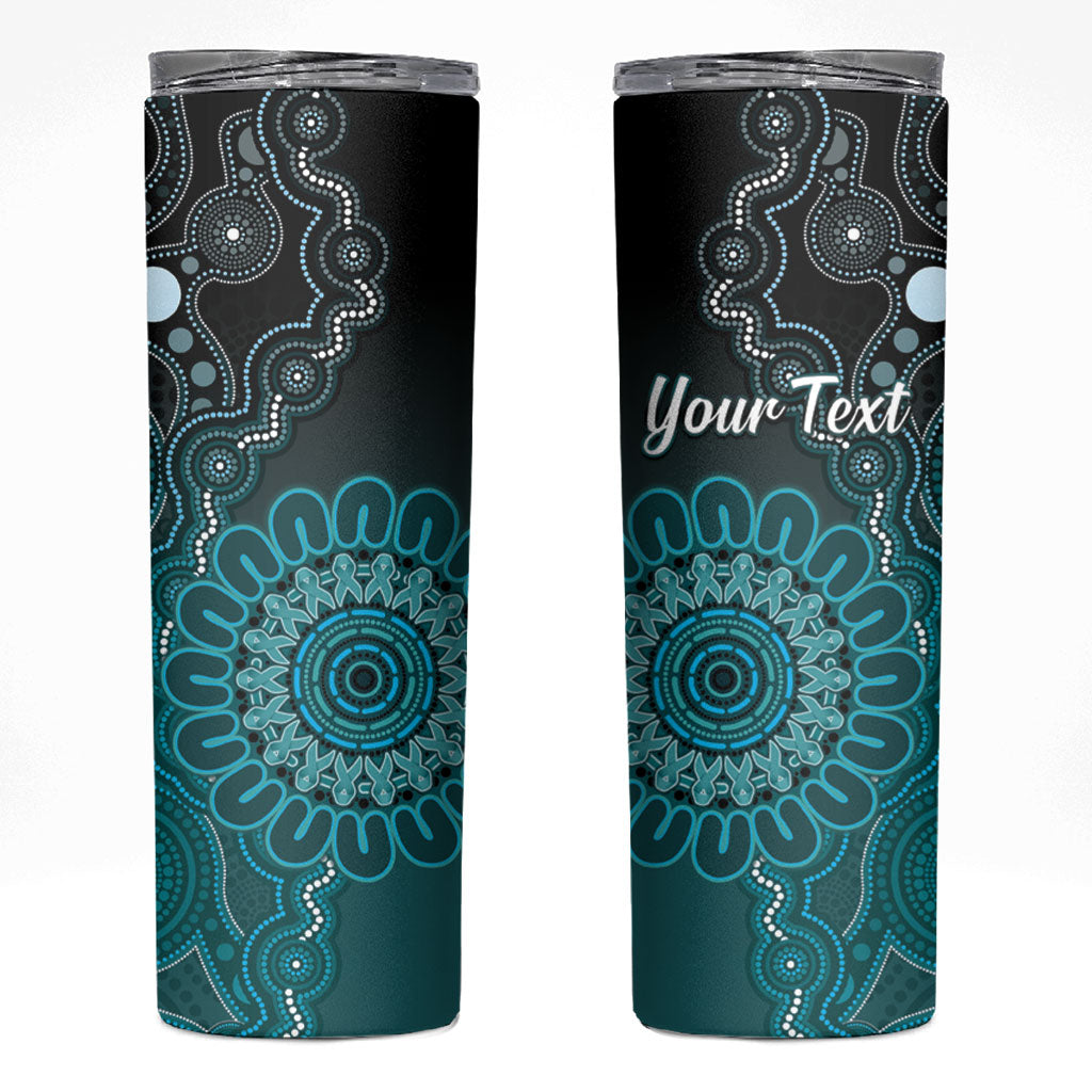 Personalised Ovarian Cancer Support Skinny Tumbler Teal Ribbon Aboriginal Art