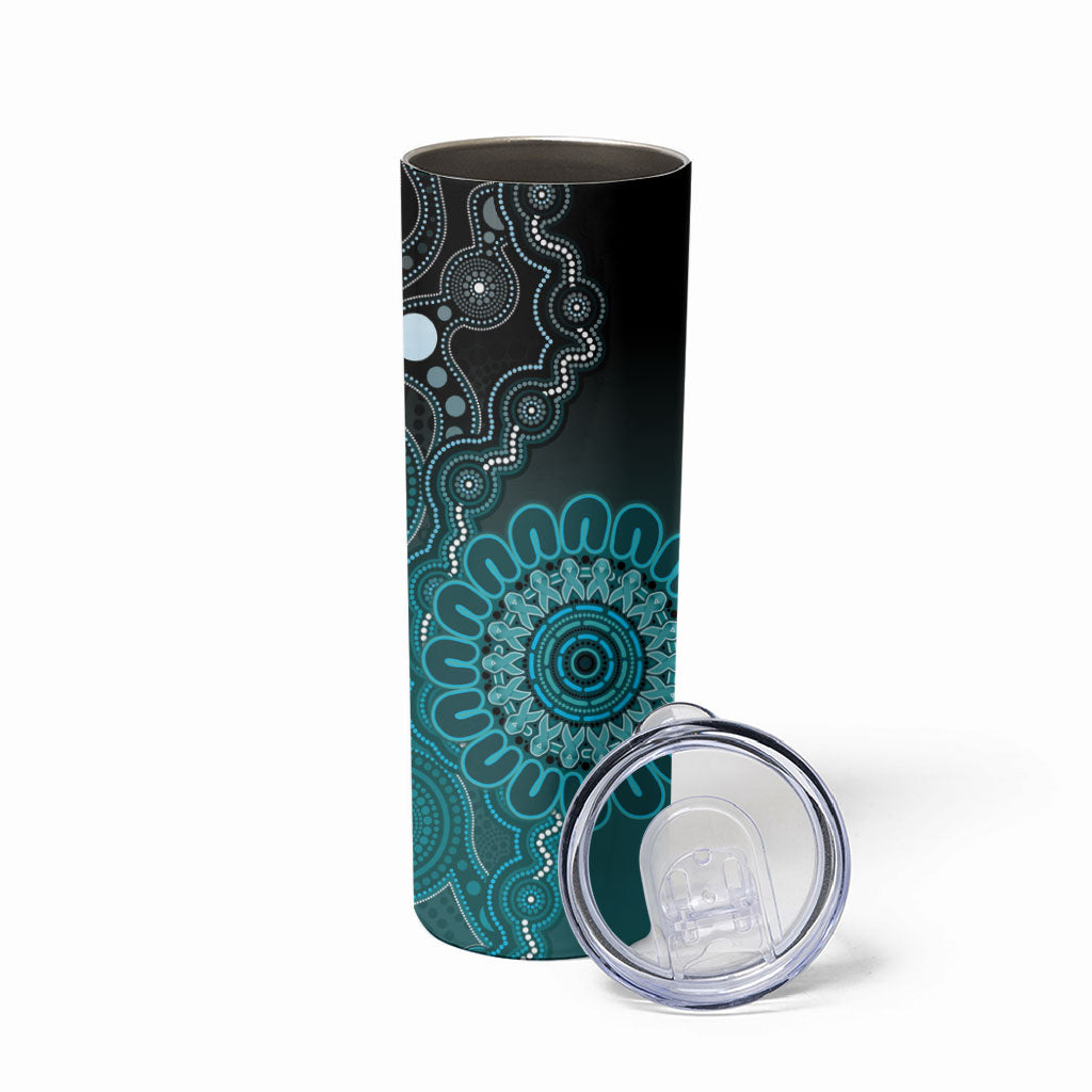 Personalised Ovarian Cancer Support Skinny Tumbler Teal Ribbon Aboriginal Art