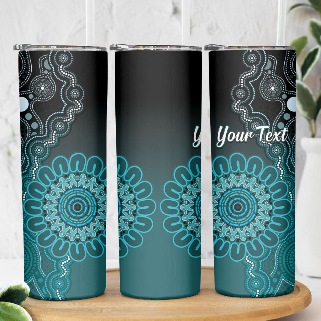 Personalised Ovarian Cancer Support Skinny Tumbler Teal Ribbon Aboriginal Art